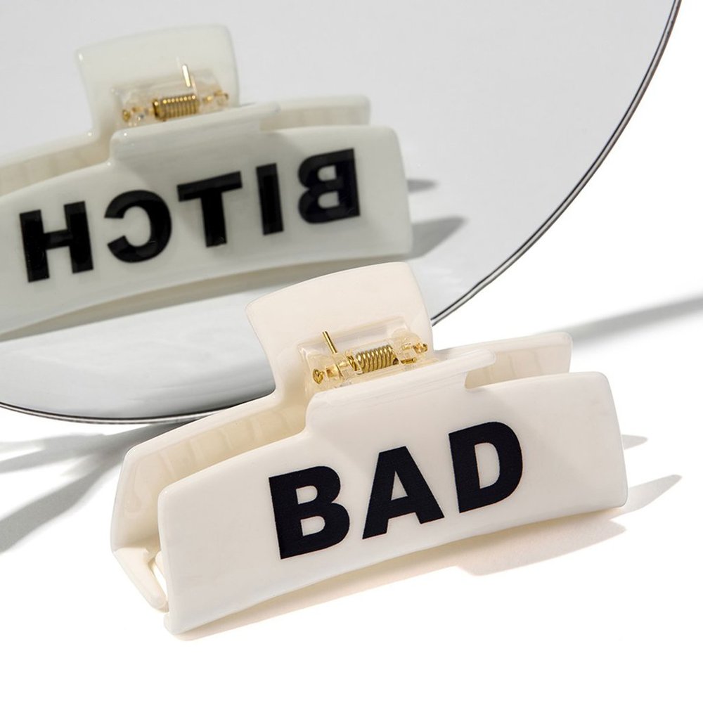 Bad B Rectangular Hair Claw Clip - White/Black - DRIKOR